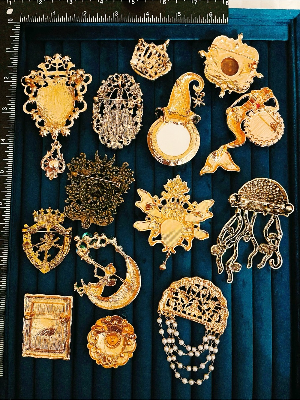14Pcs Statement Brooch Collection Detailed Rhinestone Mermaid Lion Fairy Jewelry - Picture 2 of 2